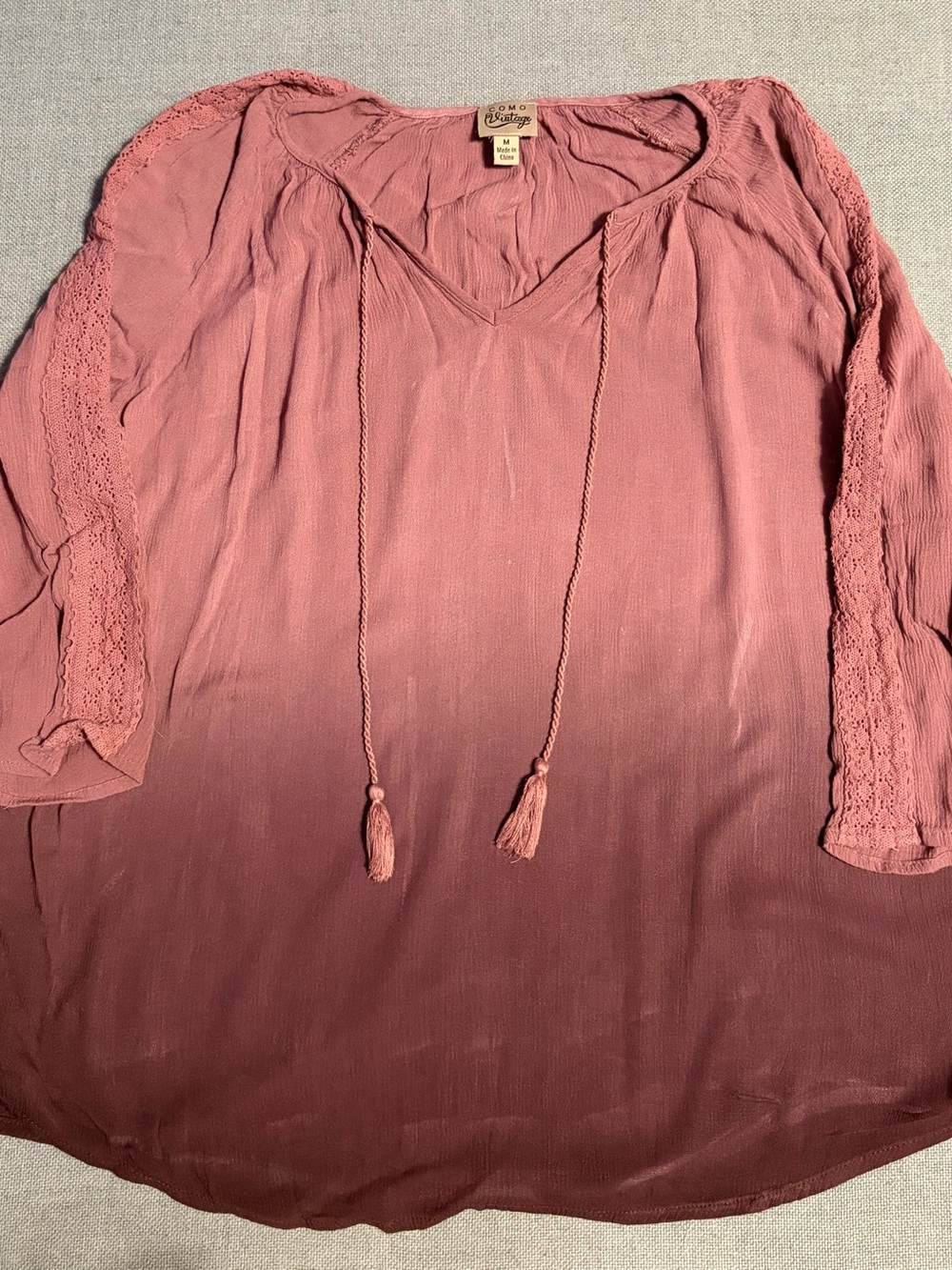 Como Vintage Dusty Rose Tie-Front Peasant Tunic